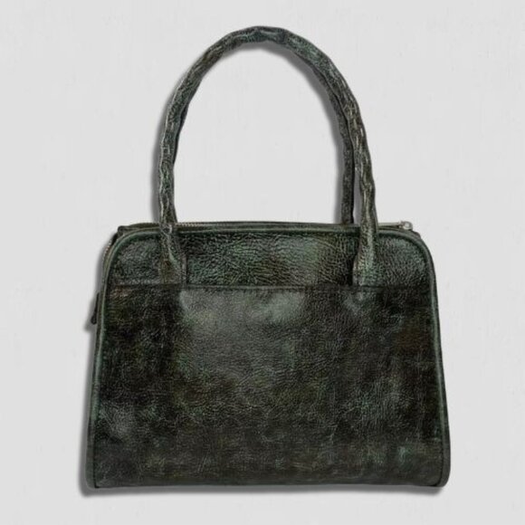 Patricia Nash Paris Satchel Handbag Twisted Rope Handle Leather Brown/Turquoise - Picture 3 of 4